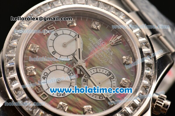 Rolex Daytona Chrono Swiss Valjoux 7750 Automatic Steel Case/Strap with Diamond Bezel and Brown MOP Dial - Click Image to Close